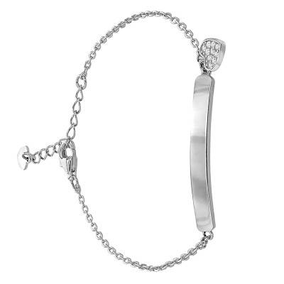 Bracelet Plaque Gravable & Coeur en Argent 925 Plaqué Rhodium, Longueur 17 à 19 cm - Emanessence