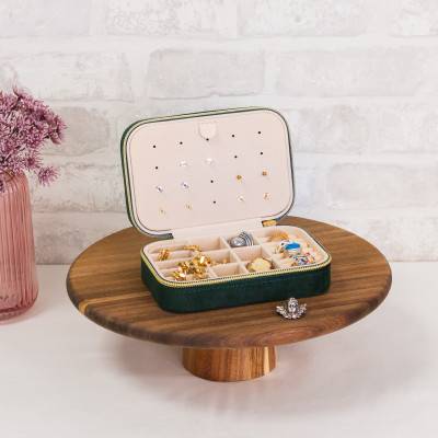 Boîte à Bijoux de Voyage Velours Vert, 16x11x5,5cm - Les Essentiels