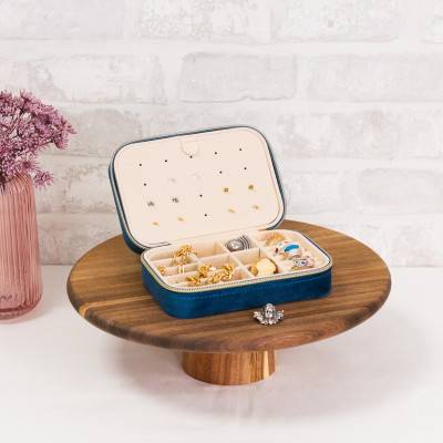Blue Velvet Travel Jewelry Box, 16x11x5.5cm - Les Essentiels