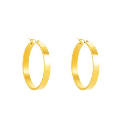 Gold-Plated Steel Flat Wire Hoop Earrings, 38 or 48 mm Diameter - Emanessence