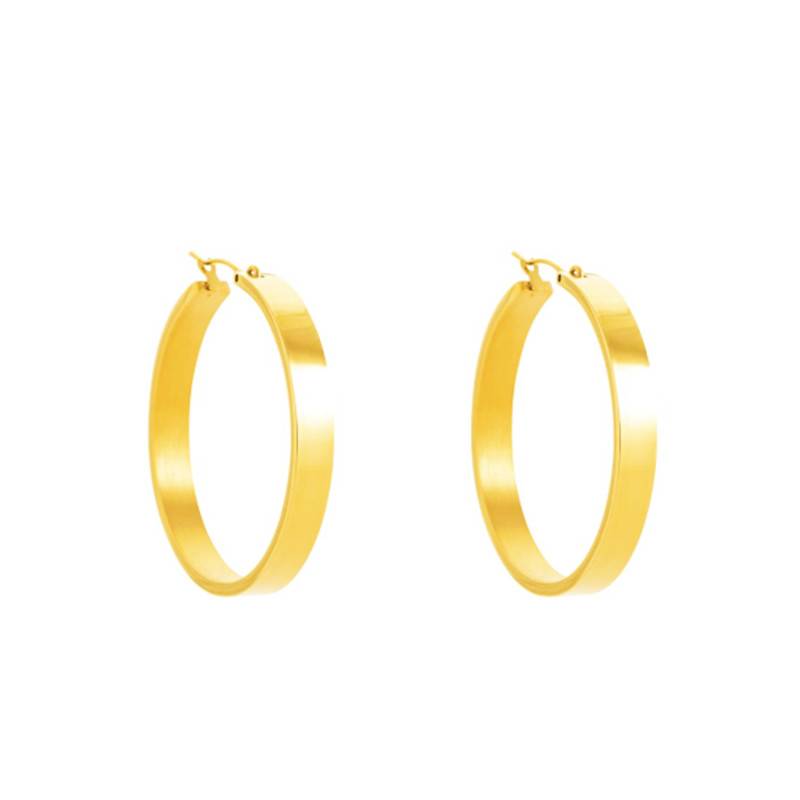 Gold-Plated Steel Flat Wire Hoop Earrings, 38 or 48 mm Diameter - Emanessence