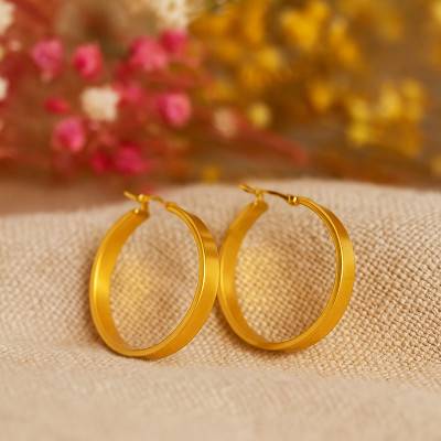 Gold-Plated Steel Flat Wire Hoop Earrings, 38 or 48 mm Diameter - Emanessence