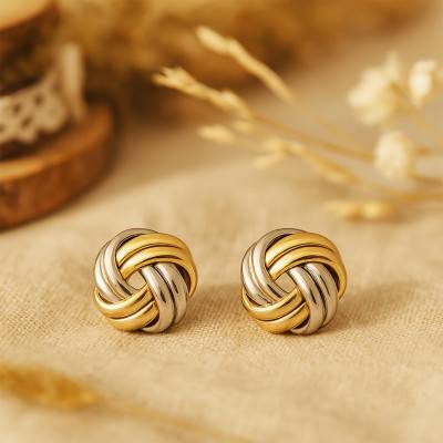 Two-Tone 375/1000 (9K) Gold Double Knot Earrings - Emanessence