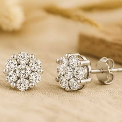 Boucles d'Oreilles Rondes en Or Blanc 375 & Diamants 1,00ct - Emanessence