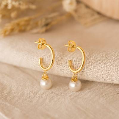 Boucles d'Oreilles Pendantes & Perles d'Eau Douce en Or Jaune 375 - Emanessence
