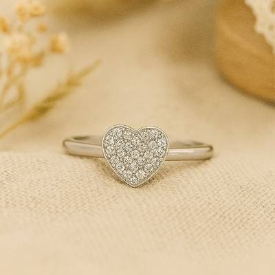 Bague Coeur en Or Blanc 375 & Diamants 0,10 ct - Emanessence