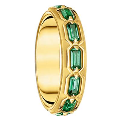 Bague Écailles de Crocodile en Argent 925 Plaqué Or 750 & Pierres Vertes - TR2423-472-6 - Thomas Sabo