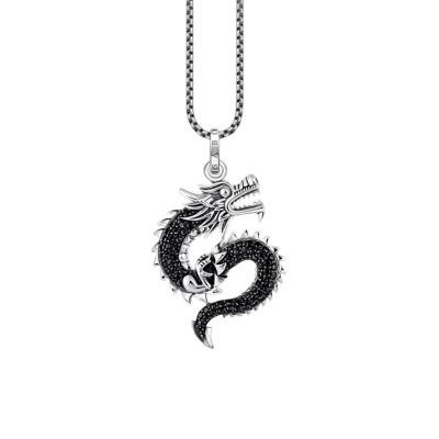 Collier Dragon en Argent 925 & Pierres Noires, Longueur 45 à 50 cm - KE2273-643-11-L50V - Thomas Sabo