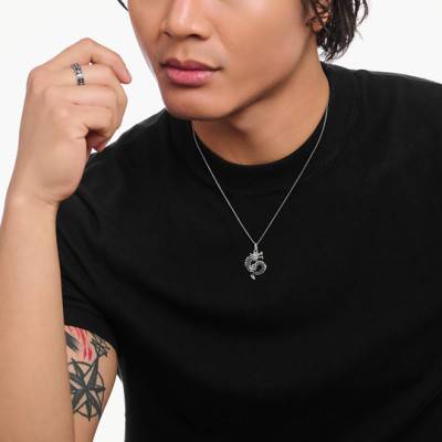 Collier Dragon en Argent 925 & Pierres Noires, Longueur 45 à 50 cm - KE2273-643-11-L50V - Thomas Sabo