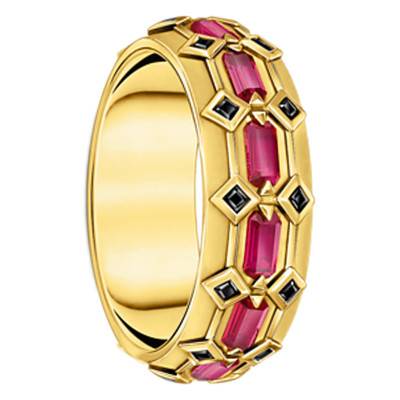 Bague Écailles de Crocodile en Argent 925 Plaqué Or 750 & Pierres Rouges - TR2422-995-10 - Thomas Sabo