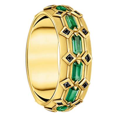 Bague Écailles de Crocodile en Argent 925 Plaqué Or 750 & Pierres Vertes - TR2422-971-6 - Thomas Sabo