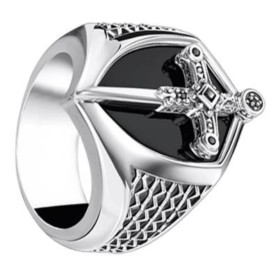 Chevalière Armure Épée en Argent 925 & Pierres Noires - TR2311-641-11 - Thomas Sabo