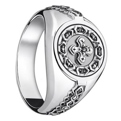 Chevalière Ronde Croix en Argent Sterling 925 & Pierres Noires - TR2307-643-11 - Thomas Sabo