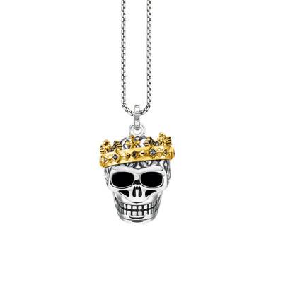 Collier Tête de Mort en Argent 925 et Couronne Plaqué Or 750 & Pierres Noires - KE1993-849-7-L50V - Thomas Sabo