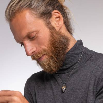 Collier Tête de Mort en Argent 925 et Couronne Plaqué Or 750 & Pierres Noires - KE1993-849-7-L50V - Thomas Sabo