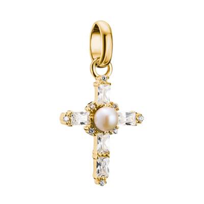 Pendentif Charm Croix Vintage en Argent 925 Plaqué Or 750 & Pierres Blanches et Perle - CC1287-445-14 - Thomas Sabo