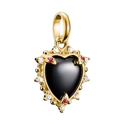 Pendentif Charm Coeur Vintage en Argent 925 Plaqué Or 750 & Pierres Noires, Rouges et Blanches - CC1286-995-11 - Thomas Sabo