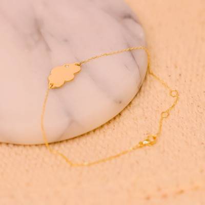 Gourmette Nuage & Diamant 0,01 ct en Or Jaune 375 ou 750, Longueur 12 à 14 cm - Bambins
