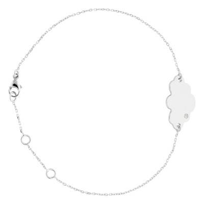 Gourmette Nuage & Diamant 0,01 ct en Or Blanc 375 ou 750, Longueur 12 à 14 cm - Bambins