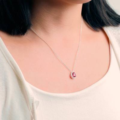 Collier Goutte en Argent 925 & Pierres Blanches et Rouge, Longueur de 43 cm à 46 cm - Emanessence