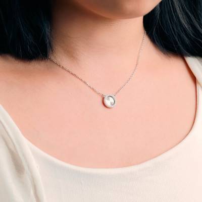 925 Sterling Silver Rhodium-Plated Striped Round Necklace & Stones, 40 cm to 45 cm - Emanessence
