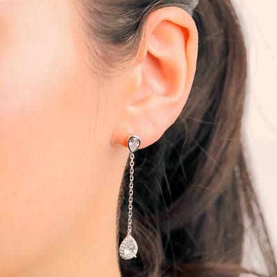 Boucles d'Oreilles Gouttes Pendantes en Argent 925 Plaqué Rhodium & Pierres - Emanessence