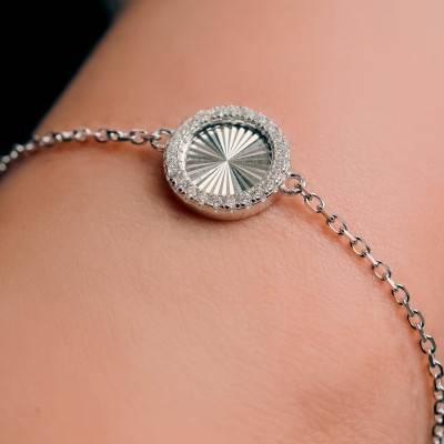 Bracelet Rond Strié en Argent 925 Plaqué Rhodium & Pierres, Longueur 16 à 19 cm - Emanessence