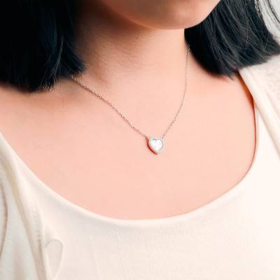 925 Sterling Silver Rhodium-Plated Striped Heart Necklace & Stones - Emanessence