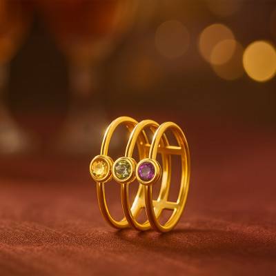 Bague Triple Anneau en Or Jaune 375, Améthyste, Péridot & Citrine - Aurora