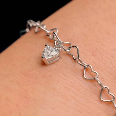 Bracelet 3 Gouttes Coeurs en Argent 925 Plaqué Rhodium, Longueur 19 cm - Emanessence