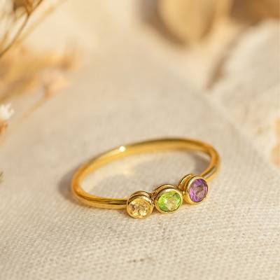 375/1000 Yellow Gold Trilogy Ring with Citrine, Peridot & Amethyst - Aurora