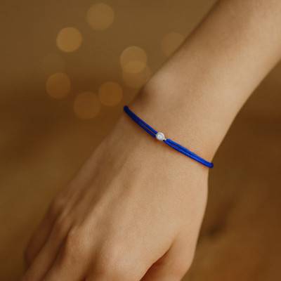 Blue Cord Bracelet in 750/1000 White Gold & Diamond - Emanessence