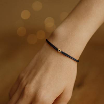 Bracelet Cordon Noir, Diamant Noir & Or Jaune 750 - Aurora