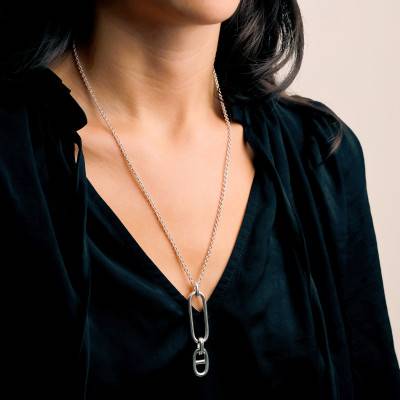 925 Silver Anchor Chain Link Necklace, 55 cm Length - Artemis
