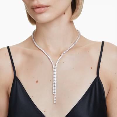 Collier Y Matrix Blanc en Métal Rhodié, Longueur de 36 cm à 43 cm - 5707988 - Swarovski