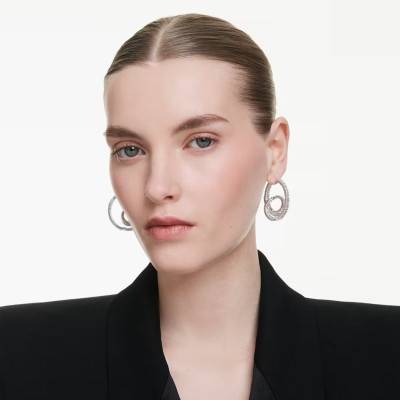 White Matrix Ribbon Hoop Earrings in Rhodium-Plated Metal - 5727113 - Swarovski
