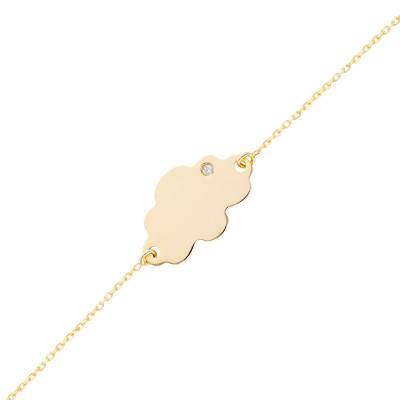 Yellow Gold 375 or 750 & 0.01 ct Diamond Cloud Baby ID Bracelet, Length 12 cm to 14 cm - Bambins