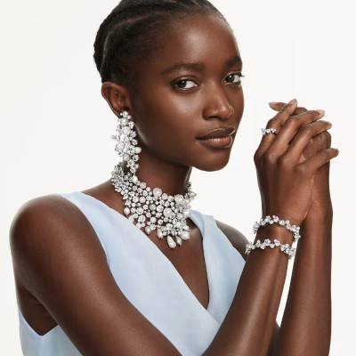 Constella Earrings in Rhodium-Plated Metal & White Crystal Pearls - 5722498 - Swarovski