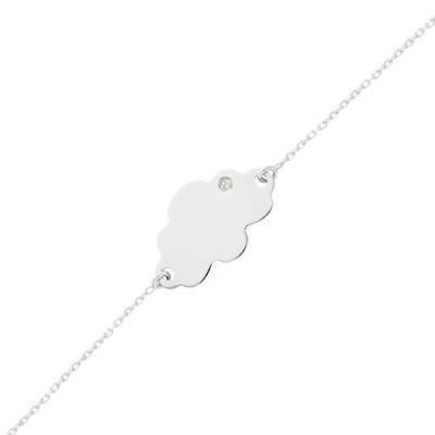 375/1000 or 750/1000 White Gold & 0.01 ct Diamond Cloud Baby ID Bracelet, Length 12 cm to 14 cm - Bambins