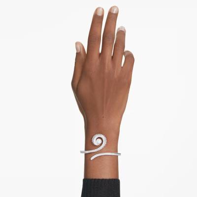 Ariana Grande x Swarovski Crystal Pearl White Open Bangle Bracelet in Rhodium-Plated Metal, Length 15.80 cm - 5720863 - Swarovski