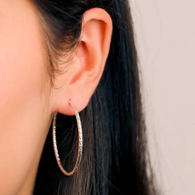 925 Silver Faceted Hoop Earrings, Diameter 35 or 48 mm - Artemis