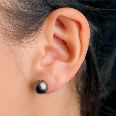 Boucles d'Oreilles Boutons en Or et Perle de Culture Tahiti - Emanessence