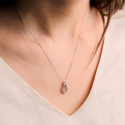 18K White Gold Oval Necklace with 0.5 ct Diamonds - Emanessence