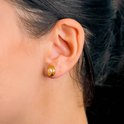 Boucles d'Oreilles Boutons en Or jaune et Perle de Culture Eau Douce - Emanessence