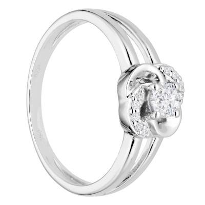 Bague en Or blanc double anneau et motif floral serti de Diamants - Emanessence