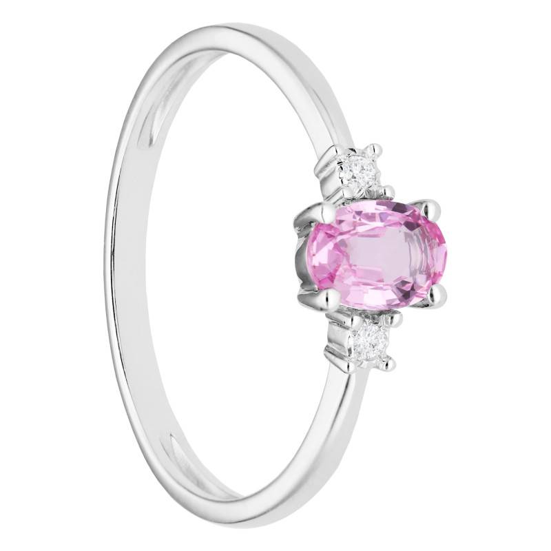 Bague Solitaire Accompagné Saphir Rose et Diamants en Or Blanc 750 - Aurora