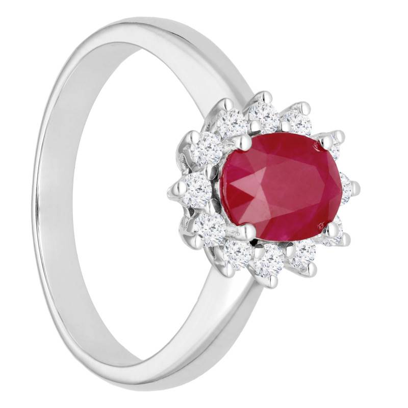 18K White Gold Floral Daisy Ring Diamonds 0.24 ct & Ruby - Aurora