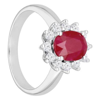 Bague en Or blanc 750, sertie d'un Rubis rouge et Diamants - Aurora