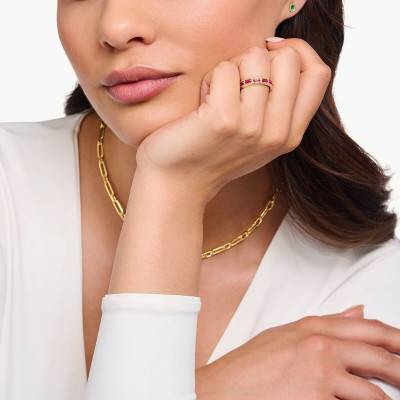 Bague Écailles de Crocodile en Argent 925 Plaqué Or 750 & Pierres Rouges - TR2423-995-10 - Thomas Sabo