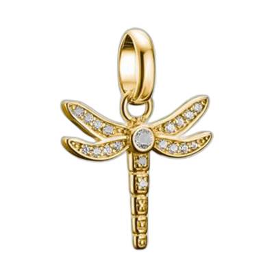 Pendentif Charm Libellule en Argent 925 Plaqué Or Jaune 750 & Pierres Blanches - CC1285-414-14 - Thomas Sabo
